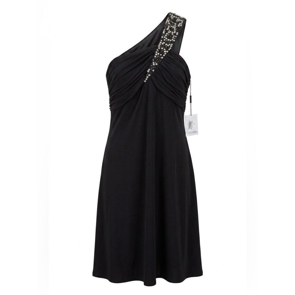 BLACK ONE SHOULDER DRESS BY CALVIN KLEIN SIZE 10 NWT